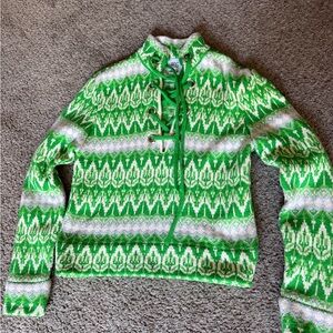 BDG Bright Green and White Lace-Up Knit Sweater